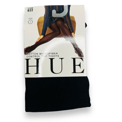 1 Pair HUE Navy Blue Cotton Microfiber Control Top Tights Womens Size 1 New